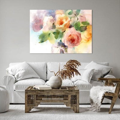 Bilder auf Leinwand 100x70cm Leinwandbild mit Rahmen Rose Blume Garten Gross Wanddeko Bild Schlafzim