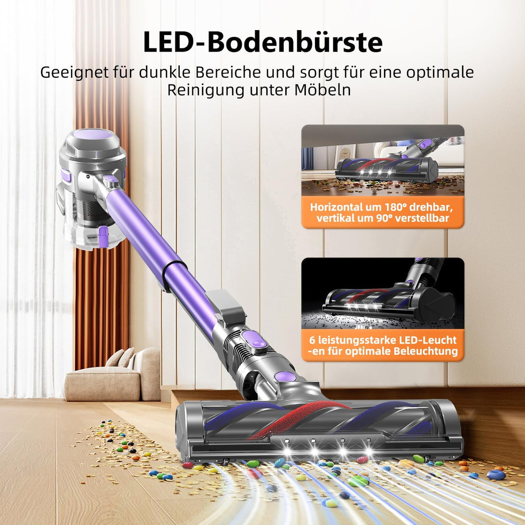 40000Pa Akku Staubsauger,50Min/450W,Staubsauger Kabellos, Akkustaubsauger mit 1.6L Staubbehälter,4 H