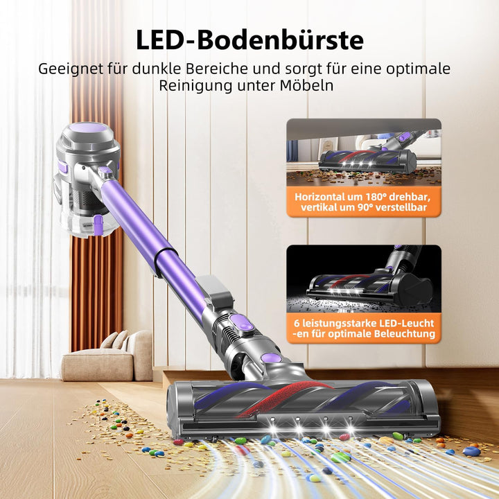 40000Pa Akku Staubsauger,50Min/450W,Staubsauger Kabellos, Akkustaubsauger mit 1.6L Staubbehälter,4 H