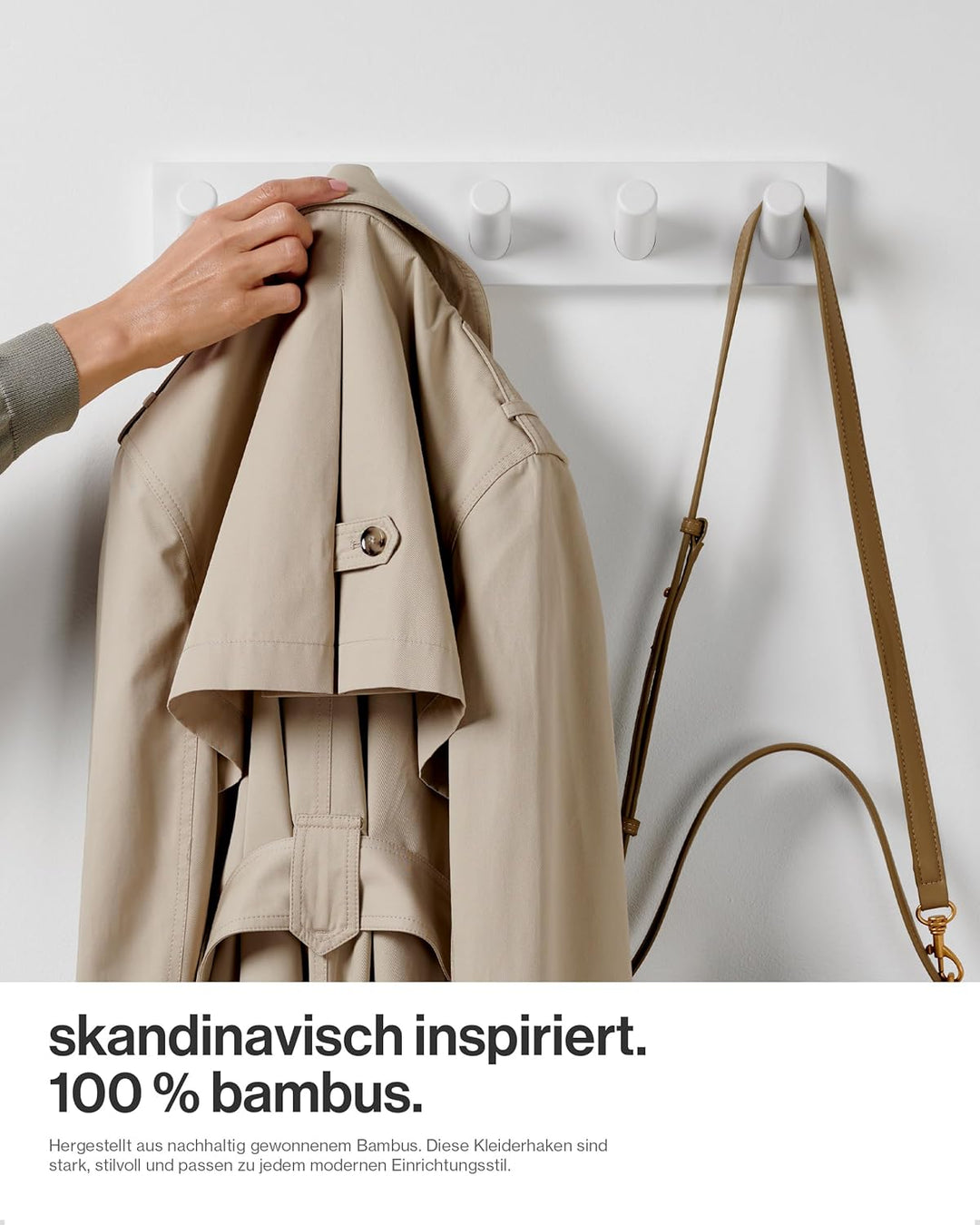 LARHN Garderobenleiste Weiss mit 5 Haken XL (2 Stk.), 42cm - Wandgarderobe, Jackenhalter Wand, Haken