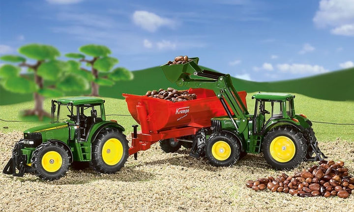 siku 3652, John Deere Traktor mit Frontlader, 1:32, Metall/Kunststoff, Grün, Beweglicher Frontlader,