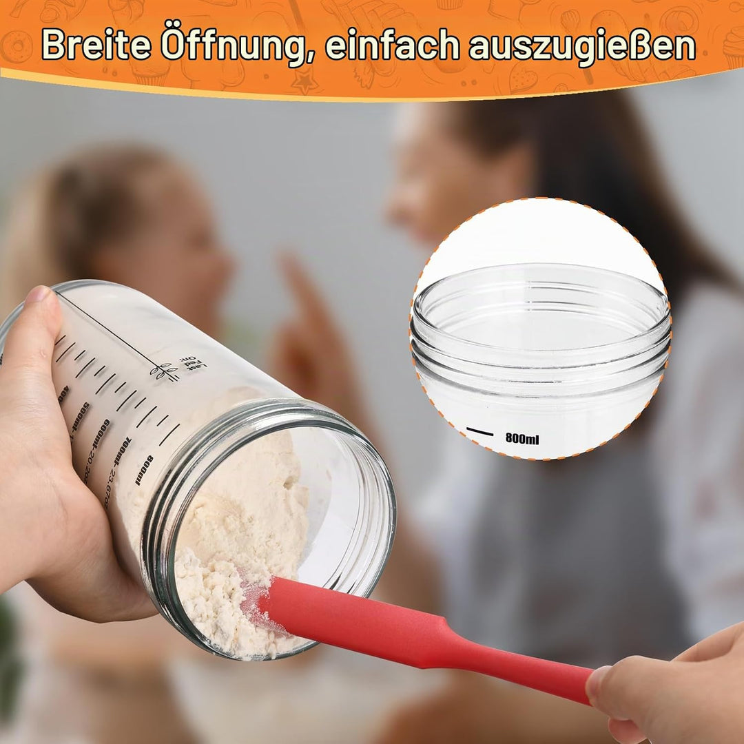 1000ml Sauerteig Starter Set mit Skala, Fermentierglas mit Deckel, Sauerteig Glas Mit Messband und R