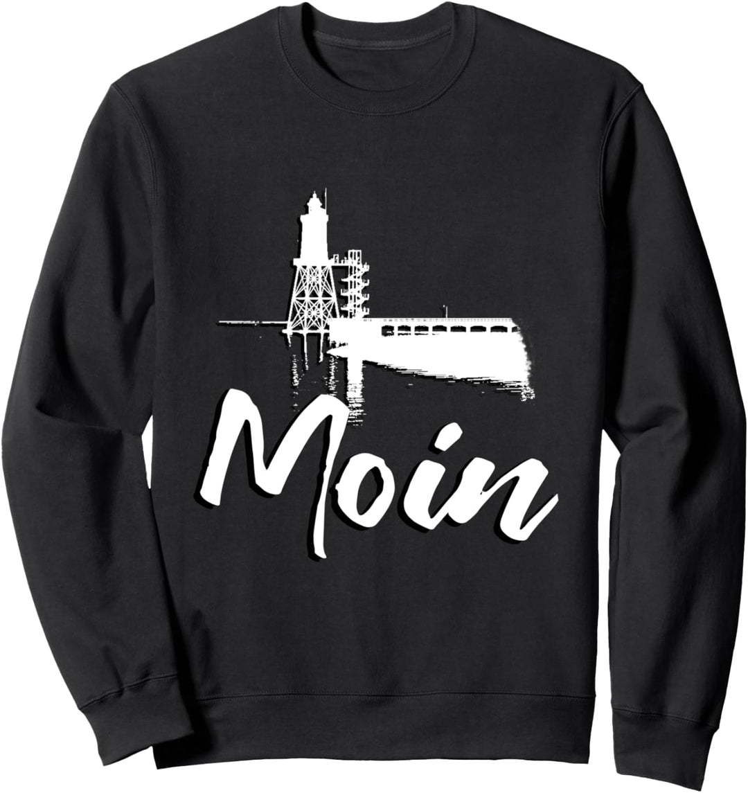 Moin für Nordlichter Strand mit Leuchtturm Obereversand Sweatshirt