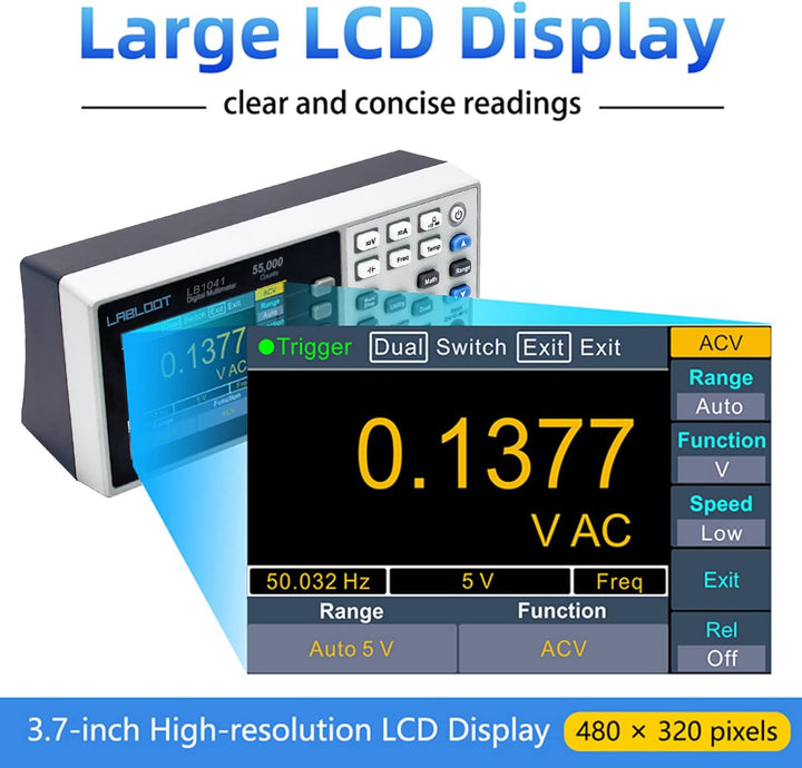 Labloot LB1041 USB Digitales Multimeter, 3,7 Zoll LCD-Bildschirm, 55000 Counts True RMS Temperatur M