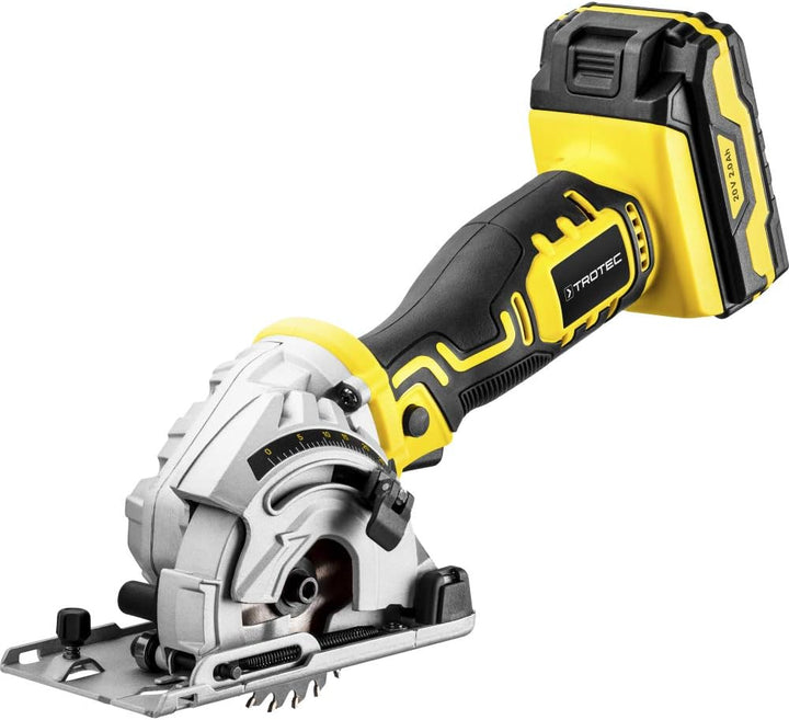 TROTEC Akku-Mini-Handkreissäge PCSS 05‑20V mit einer Schnitttiefe zwischen 0 und 28,5 mm, Leerlaufdr