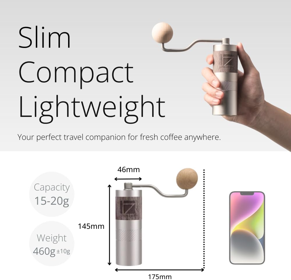 1Zpresso Q Manuelle Kaffeemühle - Kurbelgriff mit, Mini Slim Travel Grösse Passt in den Kolben, Mont