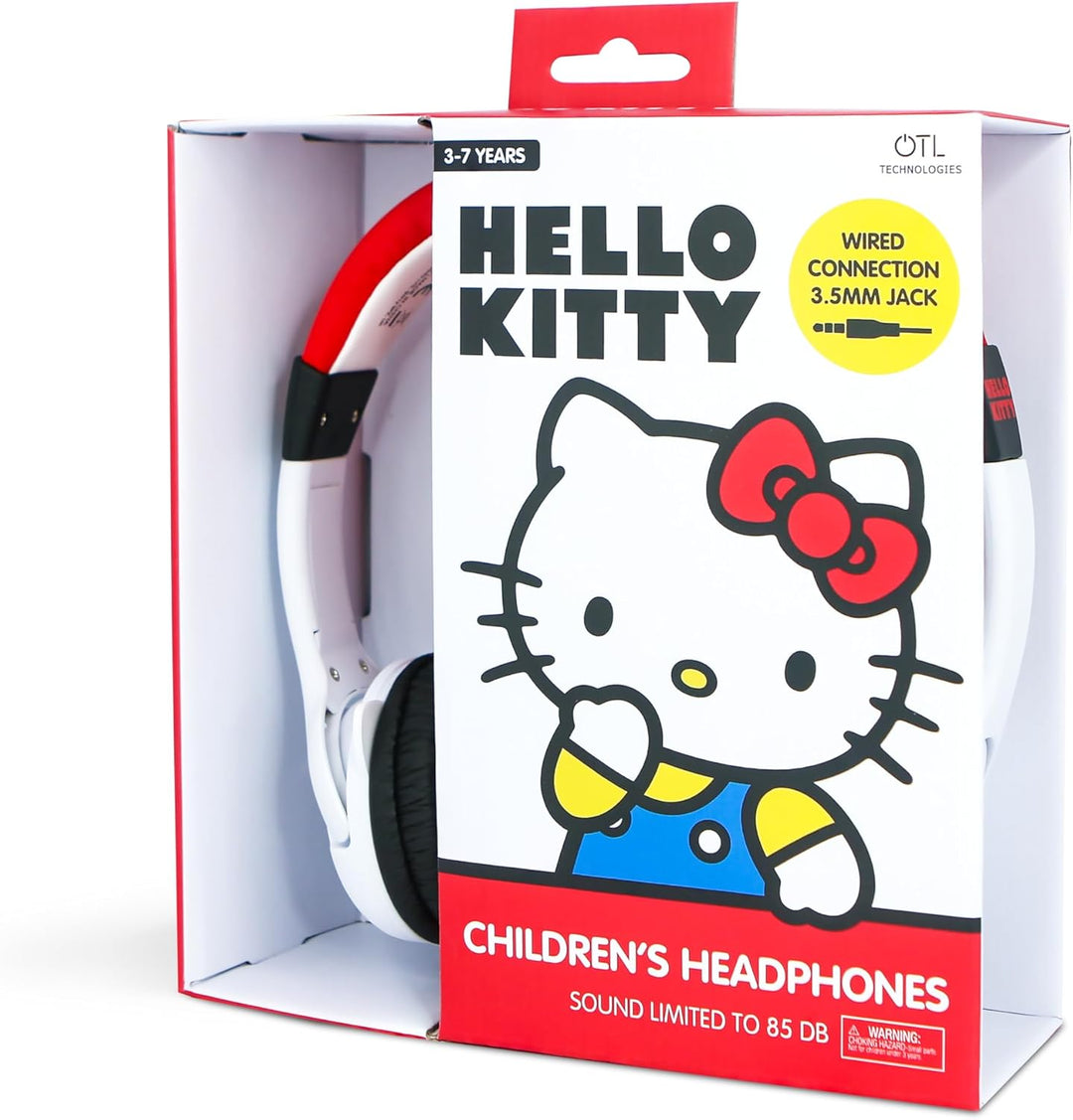 OTL Technologies HK1180 Hello Kitty Kopfhörer für Kinder, kabelgebunden, mit geformten Ohren, Weiss