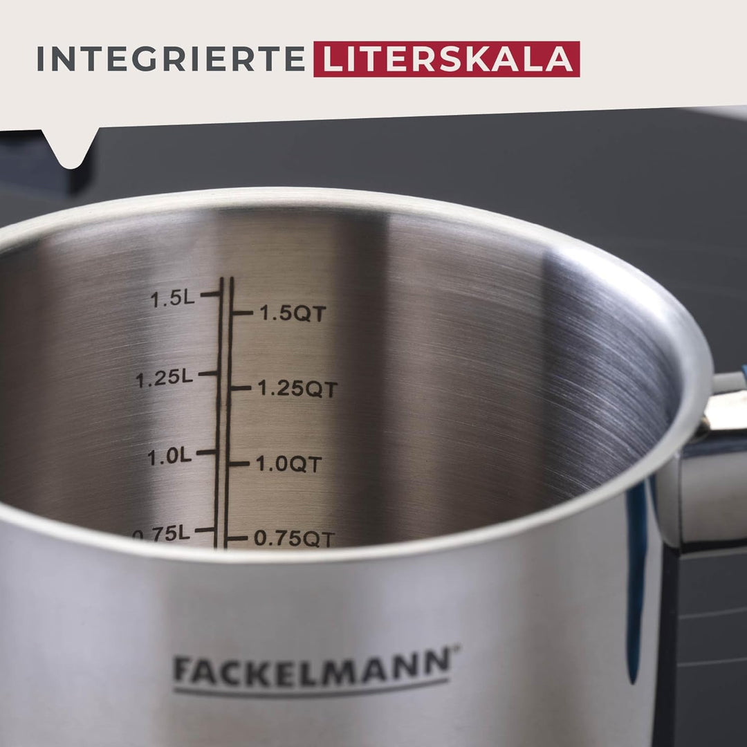 Fackelmann Milchtopf Essential Ø 14 cm aus Edelstahl mit ergonomischem Bakelit-Griff und praktischer