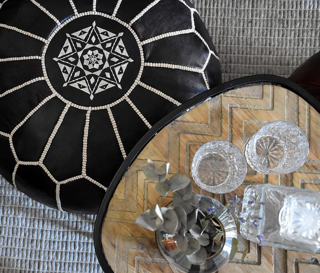 Poufs&Pillows Premium Echt Leder Pouf - Handgefertigt - gefüllt geliefert - Ottoman Sitzsack Fusshoc