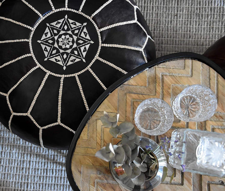 Poufs&Pillows Premium Echt Leder Pouf - Handgefertigt - gefüllt geliefert - Ottoman Sitzsack Fusshoc