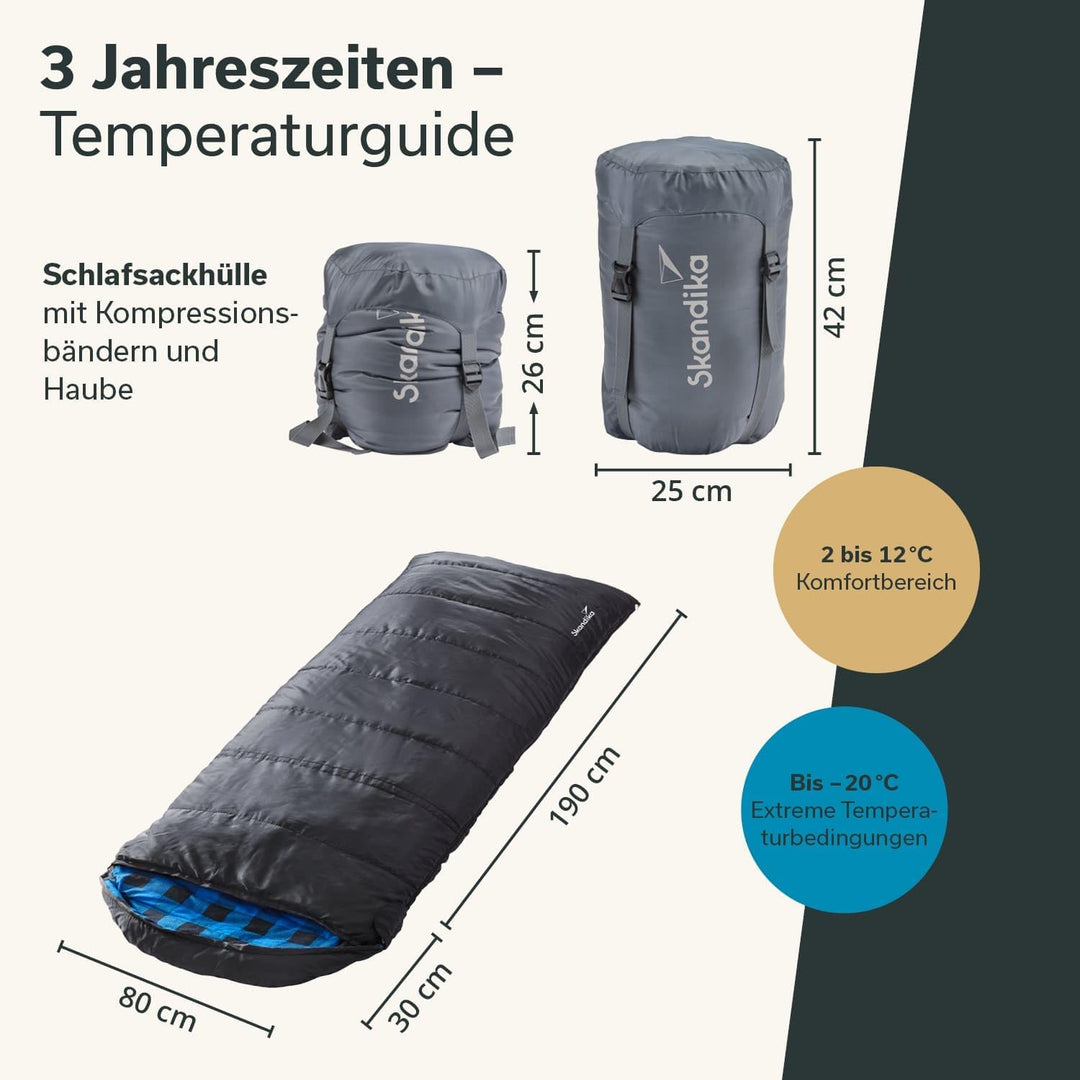 Skandika Deckenschlafsack Dundee Flanell | Baumwolle, Luxus-Qualität, koppelbar, Doppelschlafsack, 3