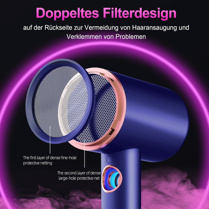 Föhn,Fön,Haartrockner Profi Ionen mit AC Motor 2400W Reisefön Diffusor|Haarfön 4-in-1|Heiss-/Kalttas