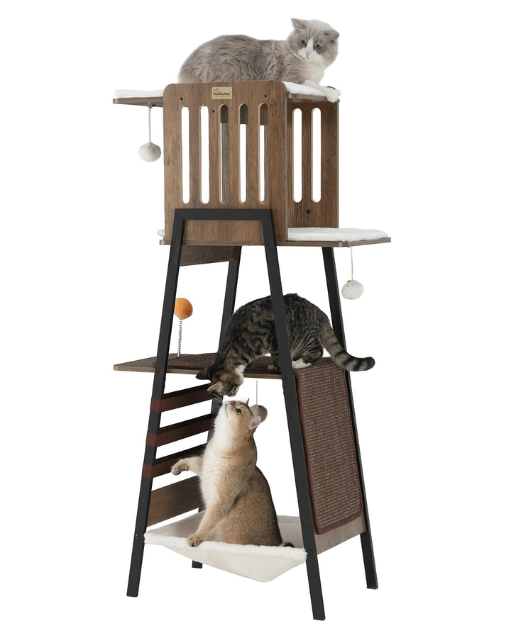 FourFurPets 147 cm Kratzbaum, Kratzbaum Grosse Katzen stabil, moderner katzenbaum für drinnen, hoher