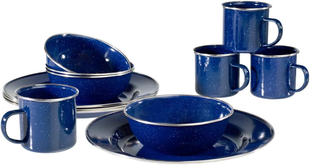 A.Blöchl Emaille Camping Kochset 4 Personen 12-teilig Western-Stil Blau 12 partie, Blau 12 partie