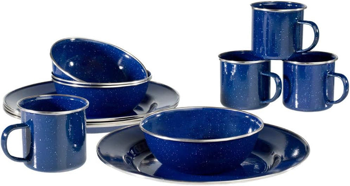 A.Blöchl Emaille Camping Kochset 4 Personen 12-teilig Western-Stil Blau 12 partie, Blau 12 partie