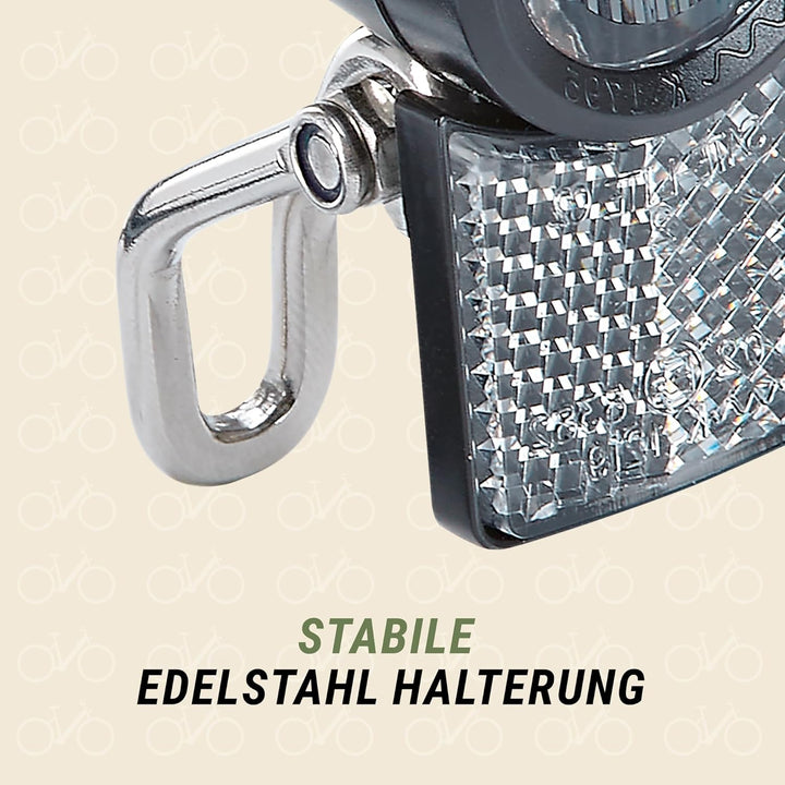 Prophete E-Bike Scheinwerfer – 20 Lux, OSRAM LED, mit Standlicht – Für 6-48V E-Bikes & Dynamo – Wass