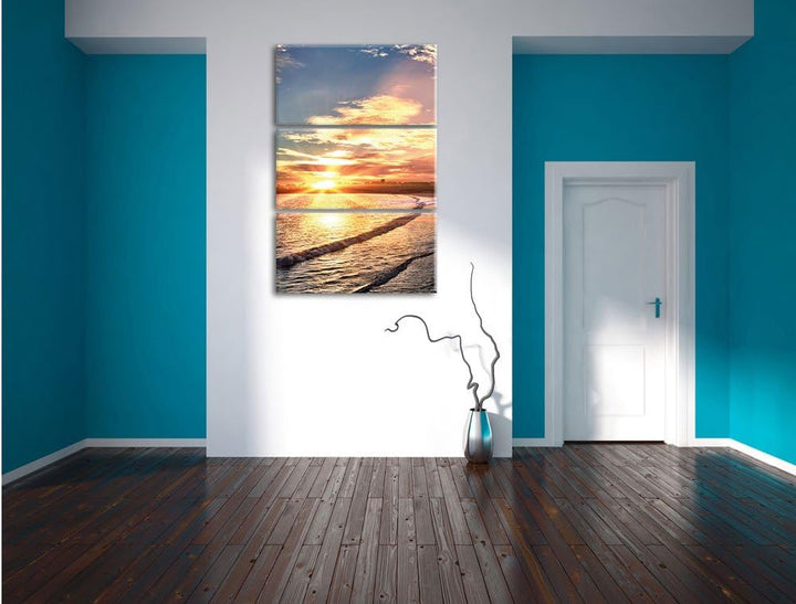 Pixxprint Los Angeles Beach / 3-Teilig/Gesamtmass 120cm Leinwandbild bespannt auf Holzrahmen/Wandbil