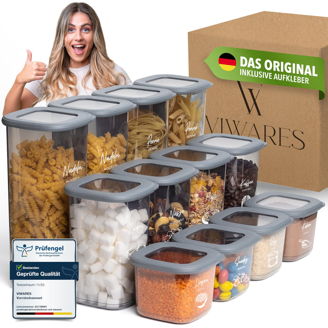 VIWARES Vorratsdosen mit Deckel | 12er Vorratsbehälter Set | BPA-FREI | Zur Müsli Mehl und Zucker Au