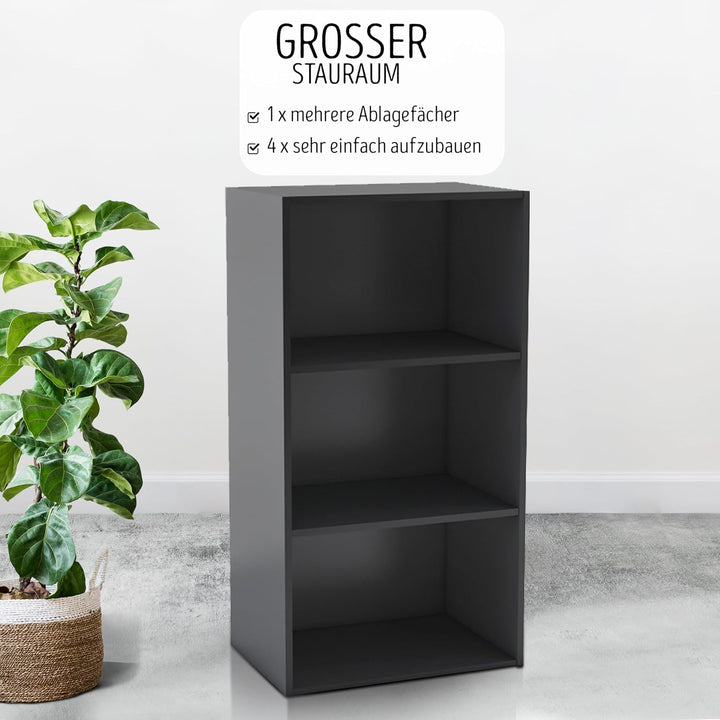habeig Tube Bücherregal Standregal 3 Fächer Belastung Regalboden 30kg Standregal (80 x 42,5 x 29,5 c