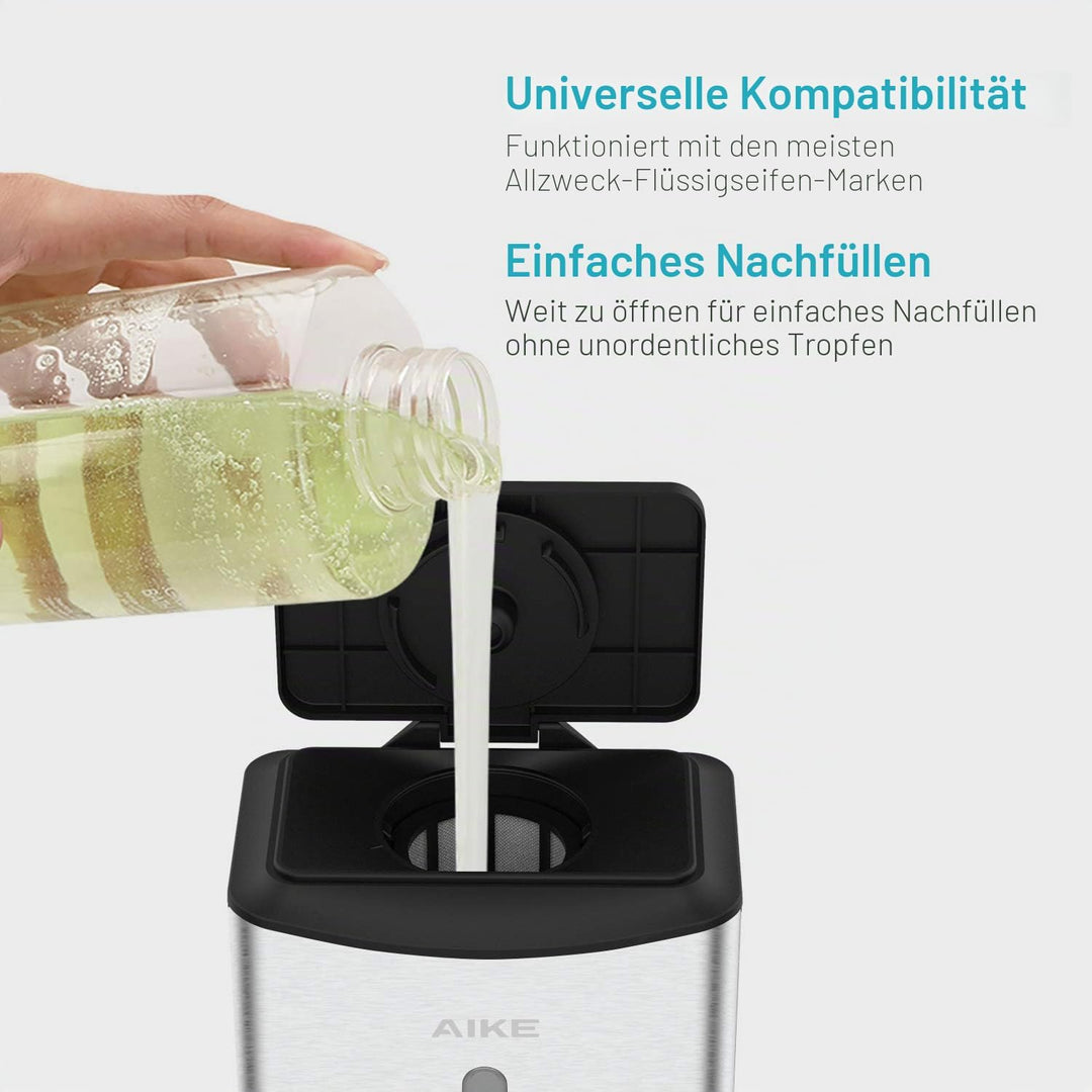 AIKE Seifenspender Automatischer Edelstahl, 1100 ml Kommerzieller Seifenspender Wandmontage mit Sich