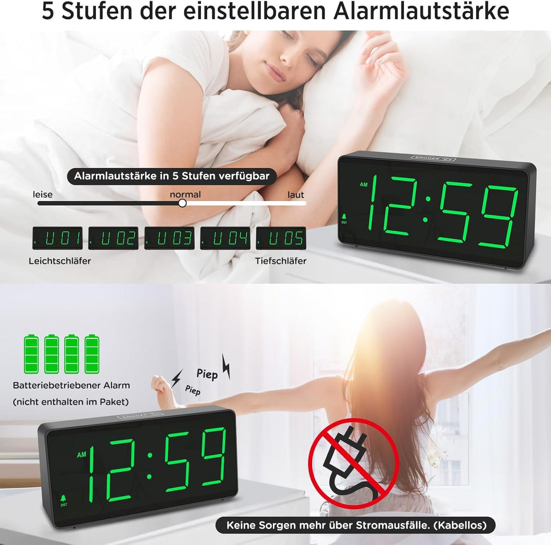 Eachui Wecker digital Batteriebetrieben mit grossen Zahlen, Digitaler Wecker mit LED Display, regelb