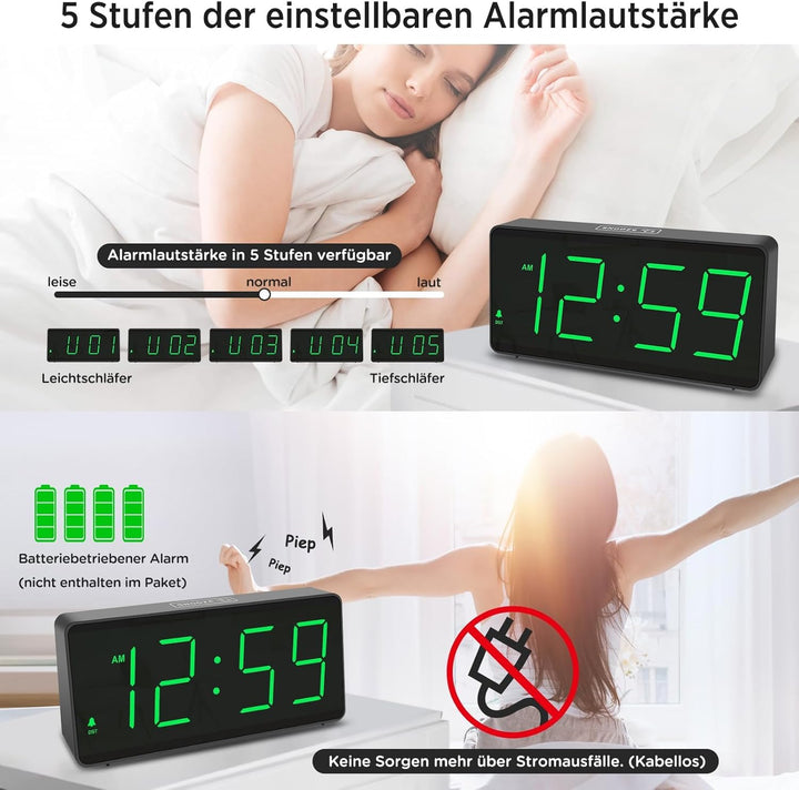 Eachui Wecker digital Batteriebetrieben mit grossen Zahlen, Digitaler Wecker mit LED Display, regelb