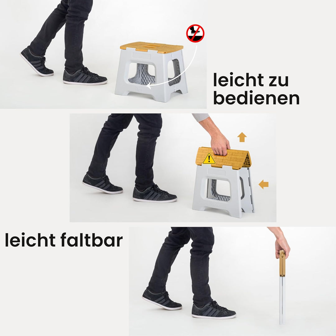 Vigar Kompakte Tritthocker Klappbar für Erwachsene, 32 cm, Klapphocker Faltbar 150 kg rutschfest, Le