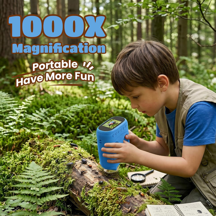 1000X Digital Mikroskop für Kinder Pocket: 2-in-1 Lupe & 10X Teleskop - Geschenk für Jungen Mädchen