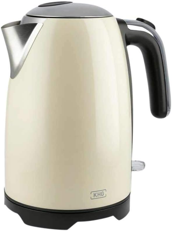KHG Retro Wasserkocher WK-1714 CE Edelstahl creme beige 1,7 Liter, auswaschbarer Kalkfilter, Wassers