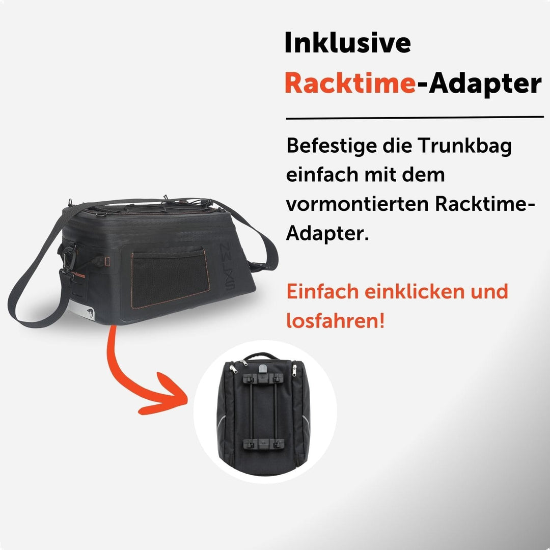 New 193.33 Looxs Varo Trunbag Racktime Black Dragertas, 15 Liter