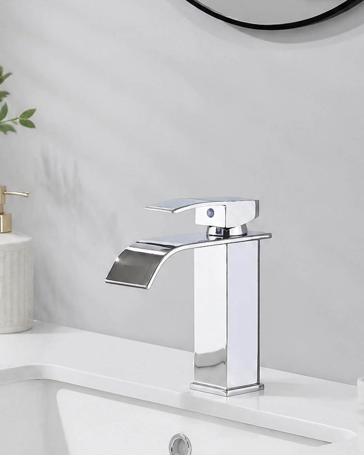 JUNSNEHNG Badmischer, Einhebelmischer für heisses und kaltes Wasser, Wasserfall-Waschtischmischer Ga