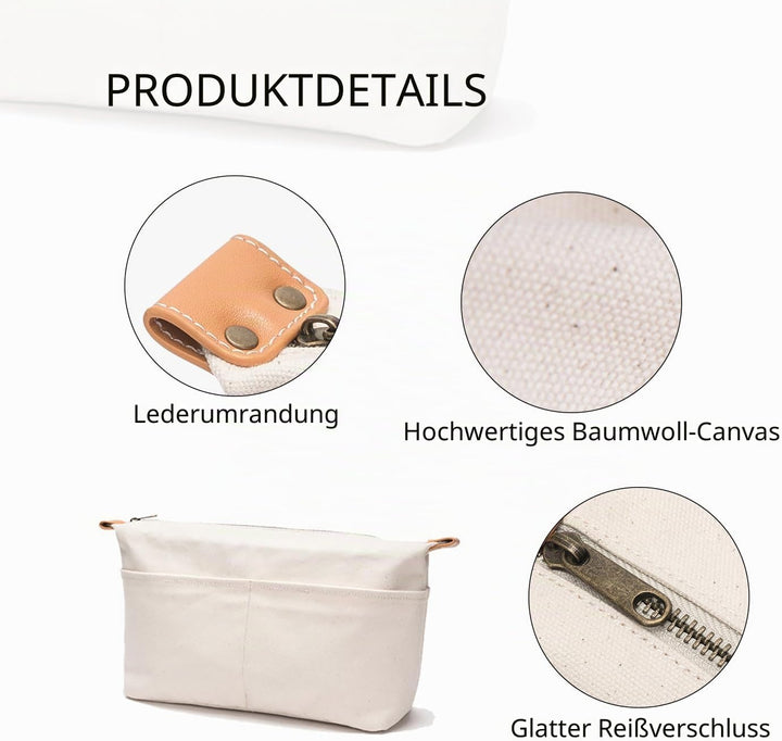 Interne Segeltuchtasche mit Reissverschluss, mittlere Handtasche, Innentasche, multifunktionale Kosm
