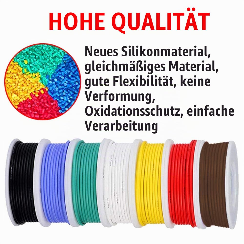 Youmile 24AWG Anschlusskabelset 24 Gauge Silikondraht 300V verzinnter Litzen-Elektrokabel 7 Farbe 10