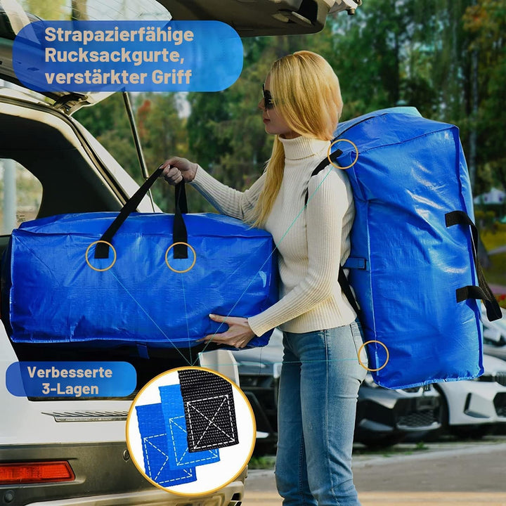 YZK Umzugstaschen Gross 8 Stück mit Rucksackgurten und Reissverschlüssen, Aufbewahrungstasche für Be