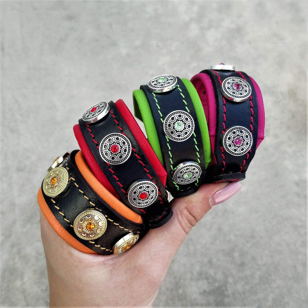 Bestia "Bijou Hundehalsband aus echtem Leder S - passt auf einen Hals von 25 bis 30 cm Schwarz &amp; Grü