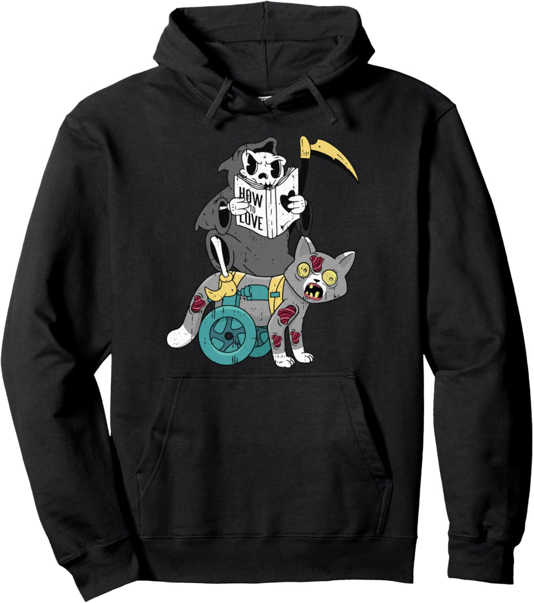 Sensenmann faule Halloween Kostüm Lustige Zombie Katze Skelett Pullover Hoodie