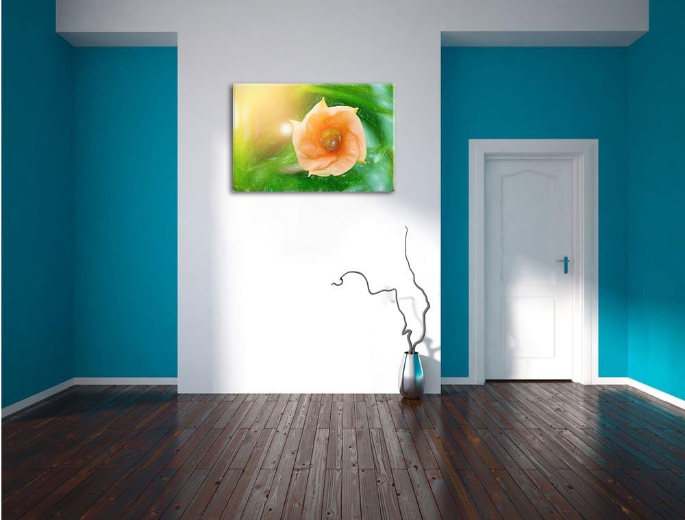Pixxprint orange Blume im Sonnenlicht Kunst Buntstift Effekt, Format: 100x70 auf Leinwand, XXL riesi