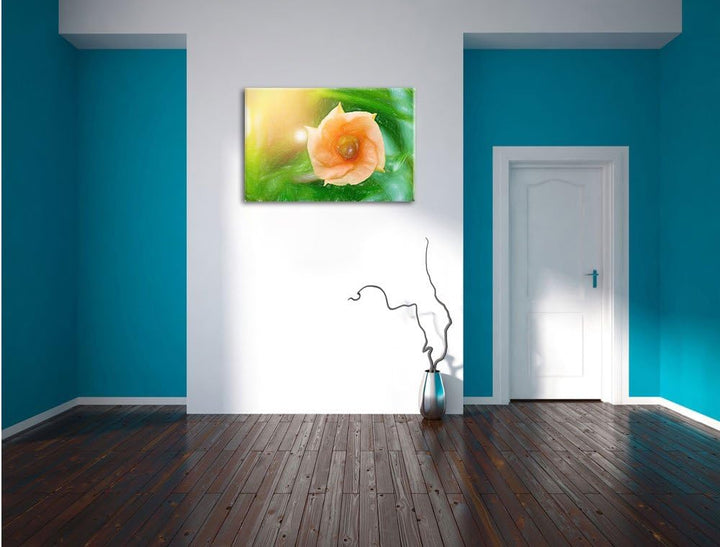 Pixxprint orange Blume im Sonnenlicht Kunst Buntstift Effekt, Format: 100x70 auf Leinwand, XXL riesi