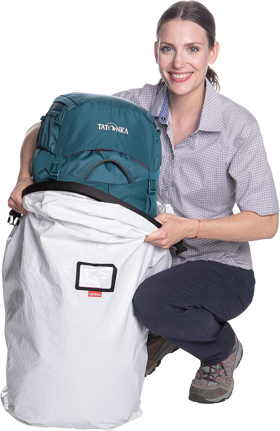 Tatonka Pack Cover Universal - Schutzhülle für Rucksäcke von 90 bis 130 Liter Volumen, Weiss Logo, L