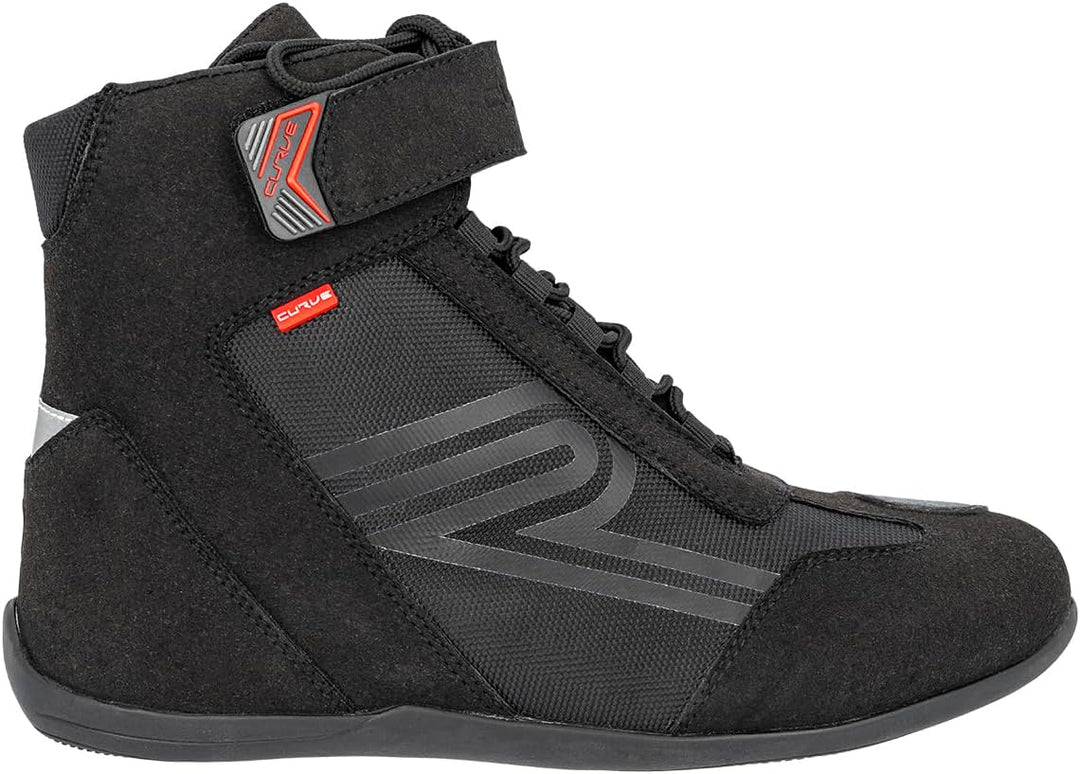 Radium Motorradstiefel, Schwarz, Micro Amara, Verstärkung und Ferse, rote und reflektierende Details