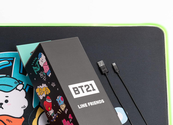 Mousepad - Mauspad LED BT21 - RGB Mauspad XXL 14 LED-Licht-Modus mit rutschfestem Gummigrundfläche u