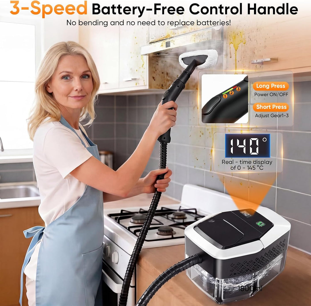 Dampfreiniger Handgerät 2500W mit Druck, 10s Aufheizzeit, 1,8L Wassertank, Handdampfreiniger mit Zub