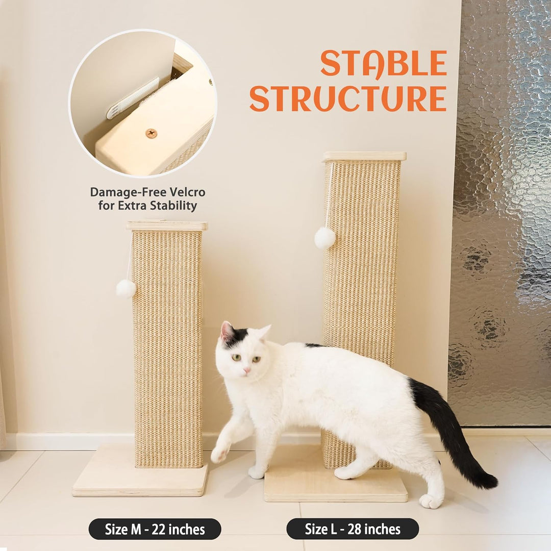 PETKARAY Eck-Kratzbrett für Katzen, 71 cm Hoher Kratzpfosten für Sofa und Wand, Sisal Kratzmatte, Mö