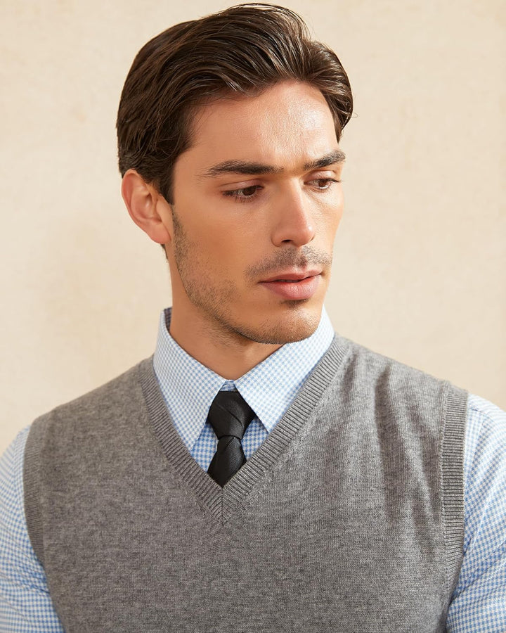 Kallspin Herren Pullunder-Strickweste aus Wollmischung V Hals Ärmellos S Hellgrau, S Hellgrau