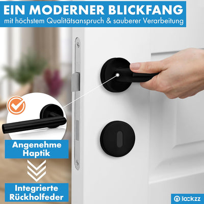 lockzz Türgriff Drückergarnitur Würzburg-II, Edelstahl schwarz matt, Türbeschlag für Zimmertüren, Ru