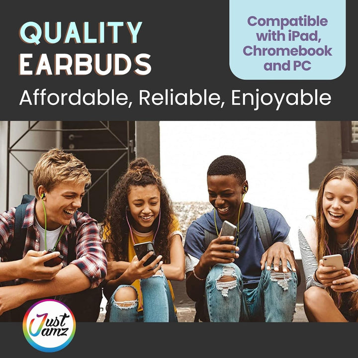 JustJamz® Basic | 100 Stück | Schüttgut einfache Ohrhörer, perlweisse In-Ear-Ohrhörer, 3.5-mm-Audiob