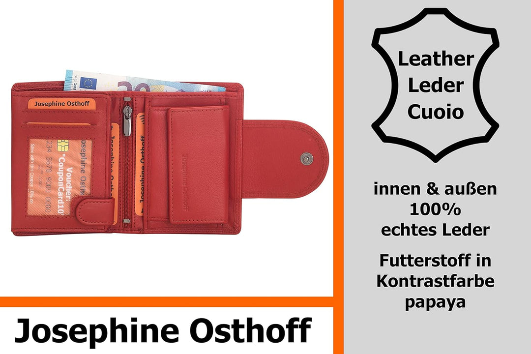 Josephine Osthoff Geldbörse Damen Wiener Schachtel, Platz für 11 Karten, Minibrieftasche mit Münzfac
