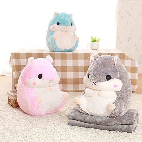 2 in 1 Hamster Kuscheltier Plüschtier Hamster Kissen mit Kuscheldecke Super Süsses Geschenk für Kind
