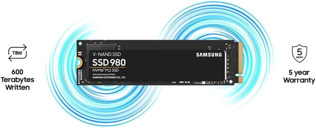 Samsung 980 NVMe M.2 SSD, 1 TB, PCIe 3.0, 3.500 MB/s Lesen, 3.000 MB/s Schreiben, Interne SSD für Ga