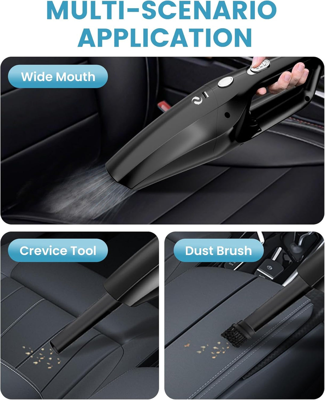 Handstaubsauger Akku kabellos, Auto Staubsauger Wiederaufladbar, Mini Staubsauger mit Waschbar HEPA-